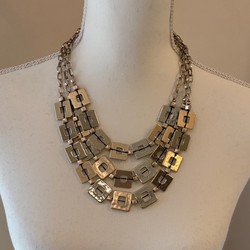 Chico's NWT Multi-Strand Square Link Necklace - Gold
